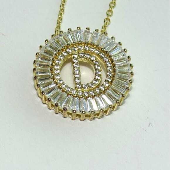 Jewelry - Gold Plated Initial "D" Pendant Necklace With Cubic Zirconia Stones On Fine Chai